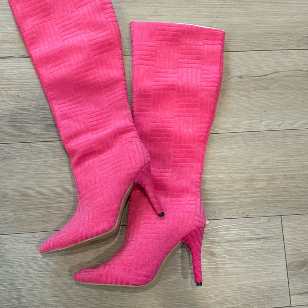 Pink knee high fabric boots-stunning